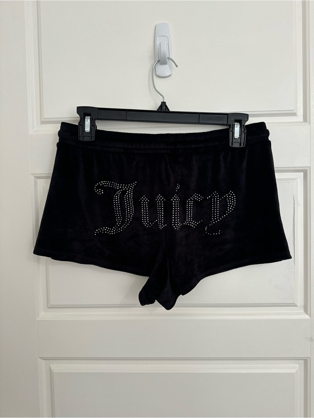 Juicy Couture Black Velour Rhinestone Logo Shorts medium